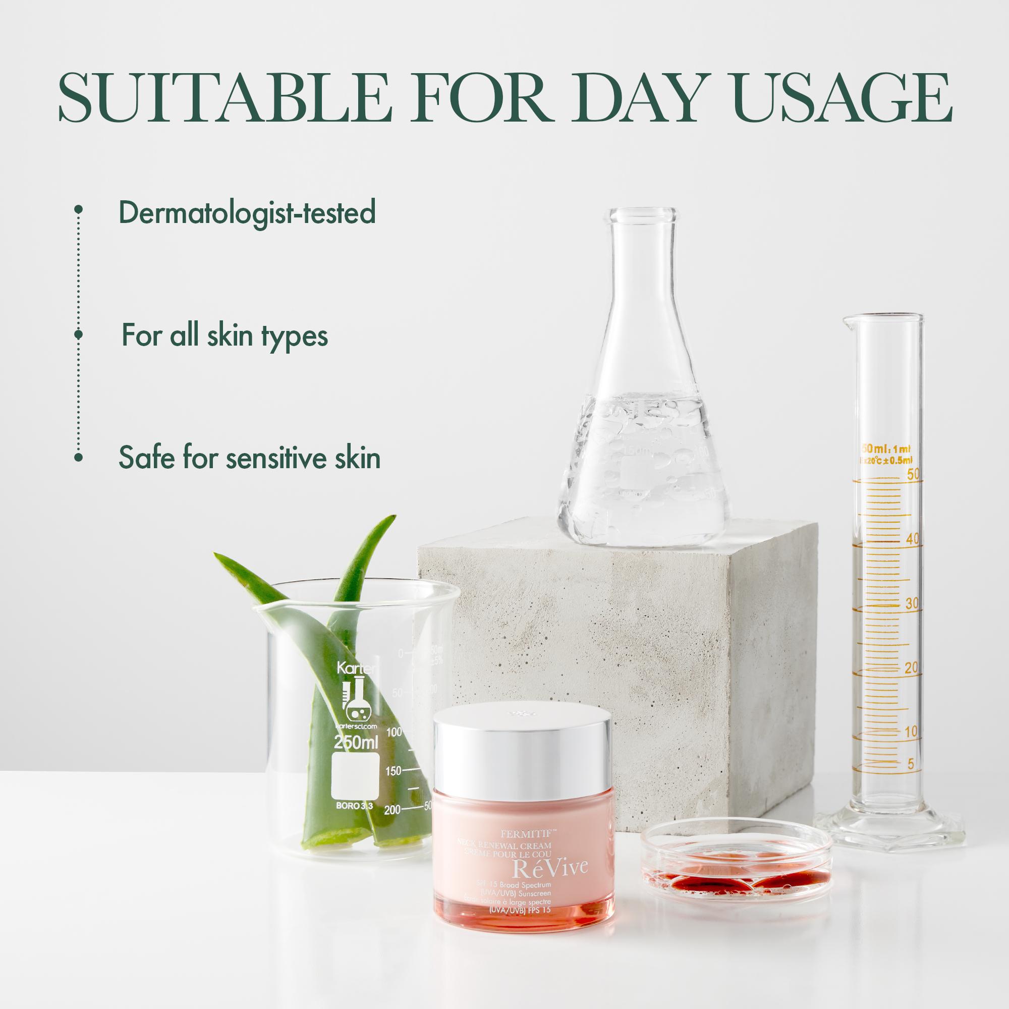 RéVive Fermitif Neck Serum & Neck Cream Duo - Anti-Aging, Reduces Fine Lines & Smooths Skin - Neck Renewal Cream (2.5 Oz) & Neck Renewal Serum (1.7 Oz) & Dual End Applicator Brusch