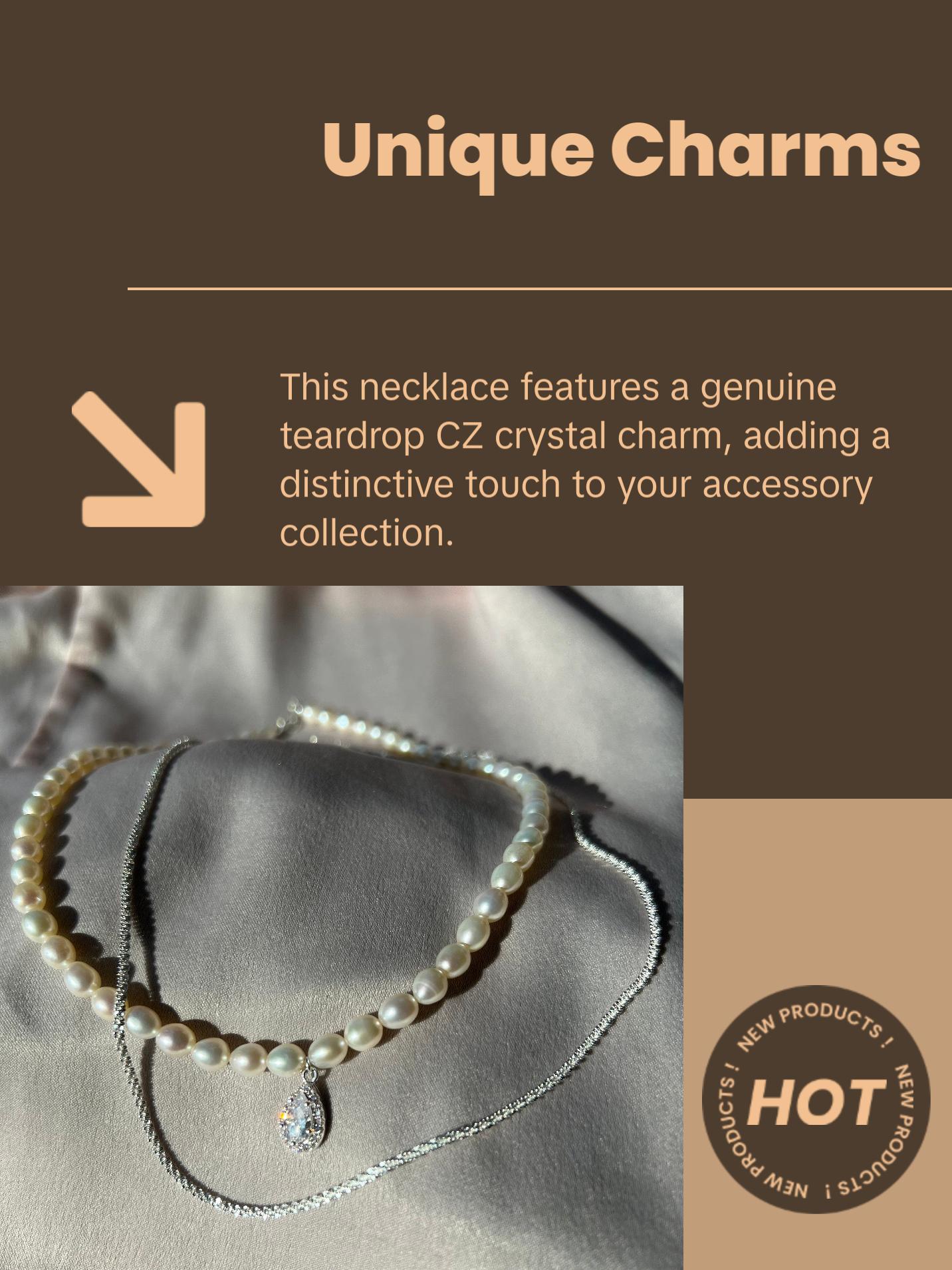 Pearl Choker with Charm, Double Layer Necklace, Freshwater Pearl Necklace, 2 Ways Necklace, Silver chain Teardrop Cz Pendant Pearl Necklace Pearl Choker with Charm, Double Layer Necklace, Freshwater Pearl Necklace, 2 Ways Necklace, Silver chain Teardrop Cz Pendant Pearl Necklace
