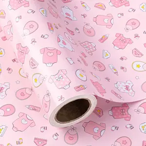 WRAPAHOLIC Baby Pink Girl Gift Wrap Paper - 17Inch x 16.5Feet - Cute Kid Pink Snapsuit, Bottle & Bayby Feet Baby Shower Wrapping Paper for Birthday Present, Gender Reveal Theme New Baby Party Decoration