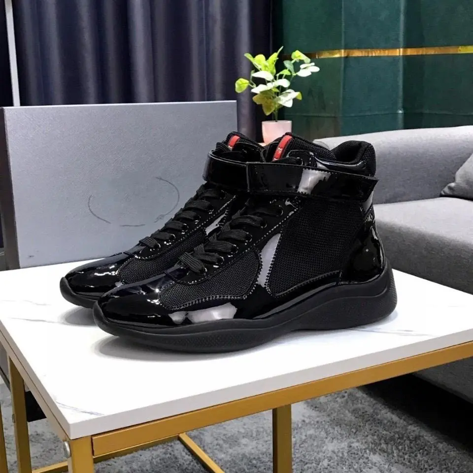 Men and Women  Versatile High Top Flat genuine Leather patent leather sneakers Americas Cup Shoes Autumn/Winter