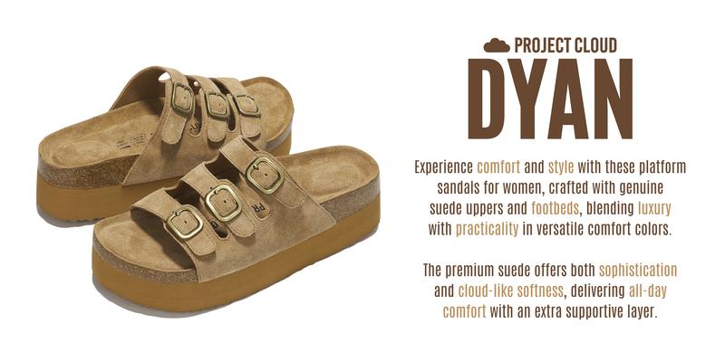 Project Cloud Women's | 100% Genuine Suede Wedge Sandals | Memory Foam | Lightweight | Non-Slip - Dyan
