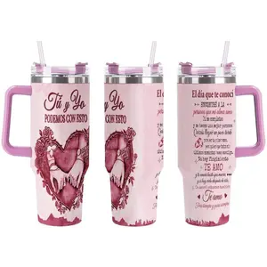 SMS - “Tú & Yo” Vaso Térmico de 40  oz tumbler Copa de Automóvil– Hecho en EE. UU., Regalo de Aniversario para Él o Ella, Taza de Amor para Esposo y Esposa, Vaso Especial para Parejas y Momentos Inolvidables