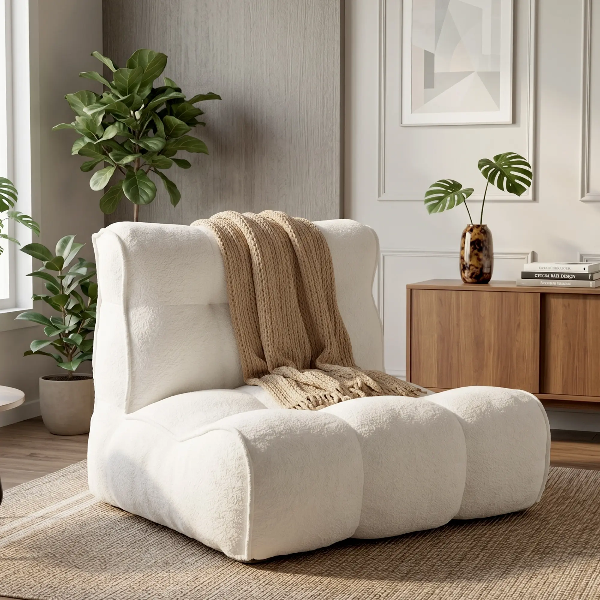 Large Size Oversized Memory Foam Floor Couch - Soft Chenille & Faux Fur Lazy Sofa Sack Bean Bag Lounger for Bedroom, Living Room, Dorm Office Game Room