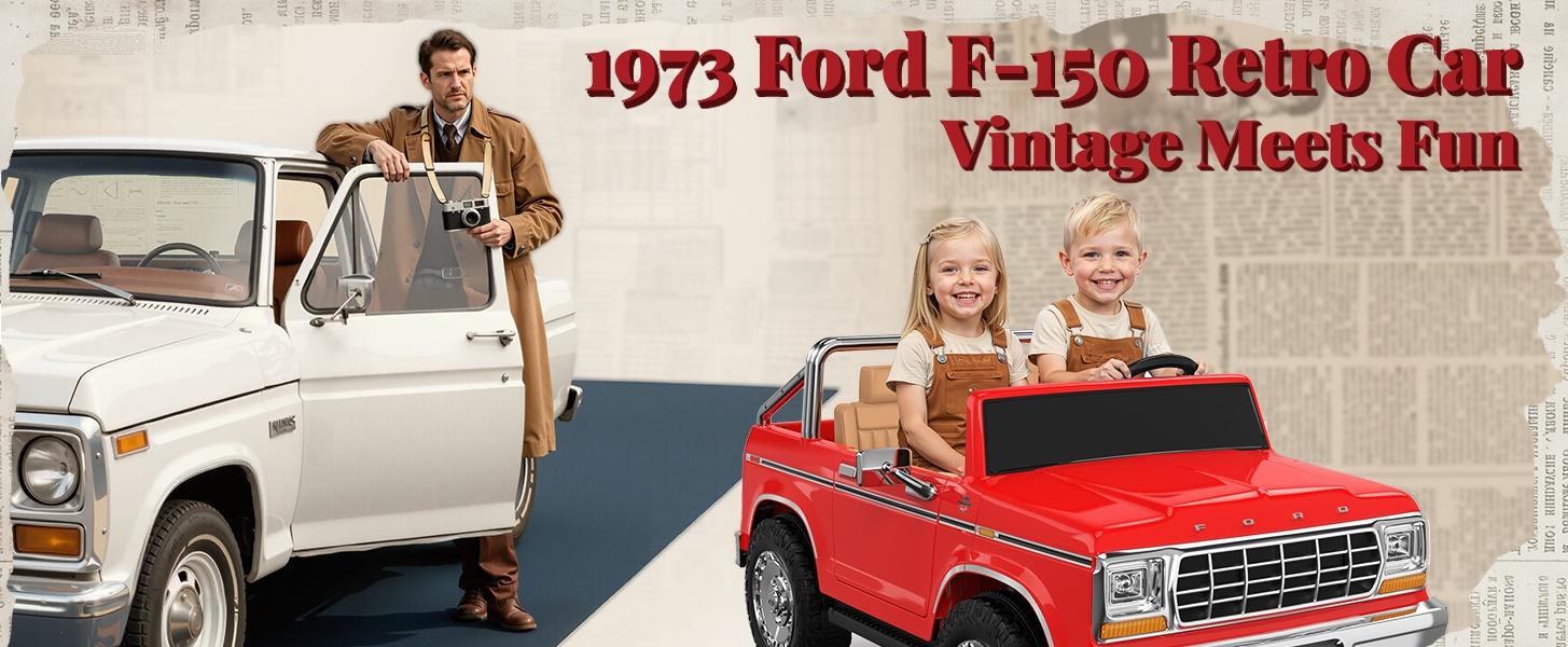 ANPABO Licensed Ford F-150 2 seat Kids Ride on Car 24V, 4 * 100W Motors, 3-Speeds, Soft Start, Large Storage Box, Music Player, Remote Control, Retro Style, Electric Car for Kids 3-8