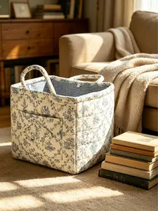 Vintage Floral Quilted Storage Basket for Home Organization.Foldable storage box for household toys, clothes and daily necessities