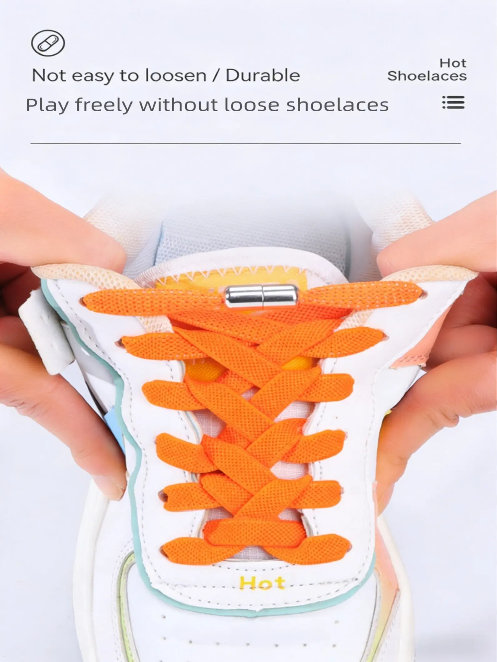 No-Tie Flat Elastic Shoelaces with Metal Capsule Fixation, 1-Pair Pack Lazy Shoelaces for Sneakers & Footwear