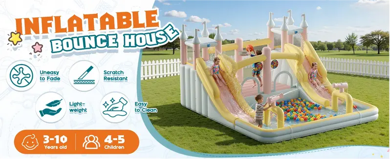 VanAcc 2-in-1 Inflatable Bounce House & Water Slide for Kids, Dry & Wet Jumper with Climbing Wall & Splash Pool, Indoor Outdoor Playset, Air Blower Included, Birthday & Holiday Gift, Off-Season Deal