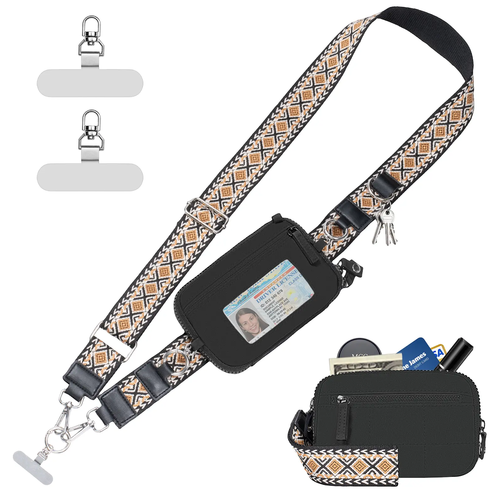 Women's Crossbody & Shoulder Bag - Clip-and-Go Stylish Printed RFID Wristlet Wallet, Adjustable Detachable Interchangeable Straps, Zipper Pouch for Smartphone, Cellphone, Mobile Accessories, Interchangeable Straps Women's Crossbody & Shoulder Bags