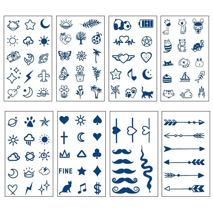 Fresh,Simple Tattoo , 8 Sheets Medium Semi Permanent Tattoo, Temporary Tattoos, Last 1-2 Weeks, Waterproof, Realistic Look, No Adhesive, No Reflection sticker