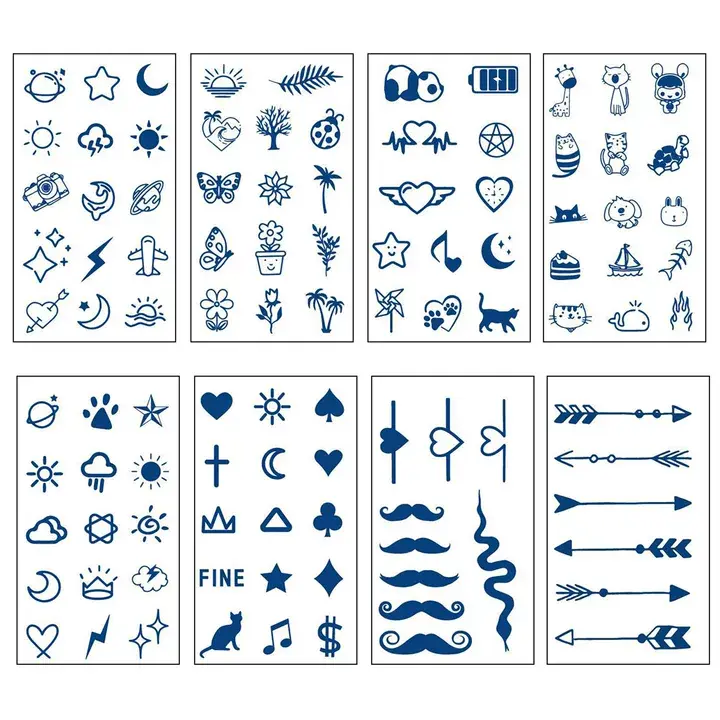 Fresh,Simple Tattoo , 8 Sheets Medium Semi Permanent Tattoo, Temporary Tattoos, Last 1-2 Weeks, Waterproof, Realistic Look, No Adhesive, No Reflection sticker