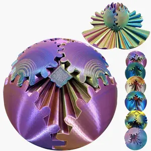 Gear Ball 3D Printed Spin Ball Cube Fidget Toys, Gear Sphere Fidget Toy, GearSphere Desk Toy Stress Fidget Balls, Fidgets Spinners for Adults & Kids Anxiety Relaxing (Laser Purple Blue, 3.1 Inch)