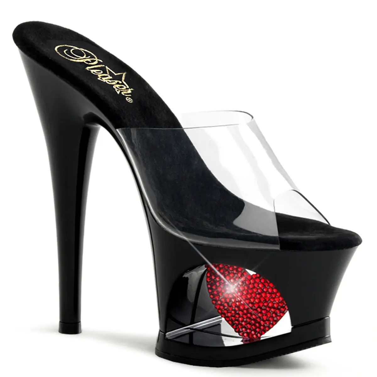 Women's Classy Stylish Fashion Platform High Heels - 7-Inch Transparent Slide Footwear with Rhinestone Heart Accent - Moon-701HRS