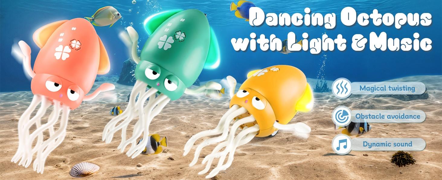 Dancing Octopus Toy with Lights & Music, Crawling & Standing Squid Toy