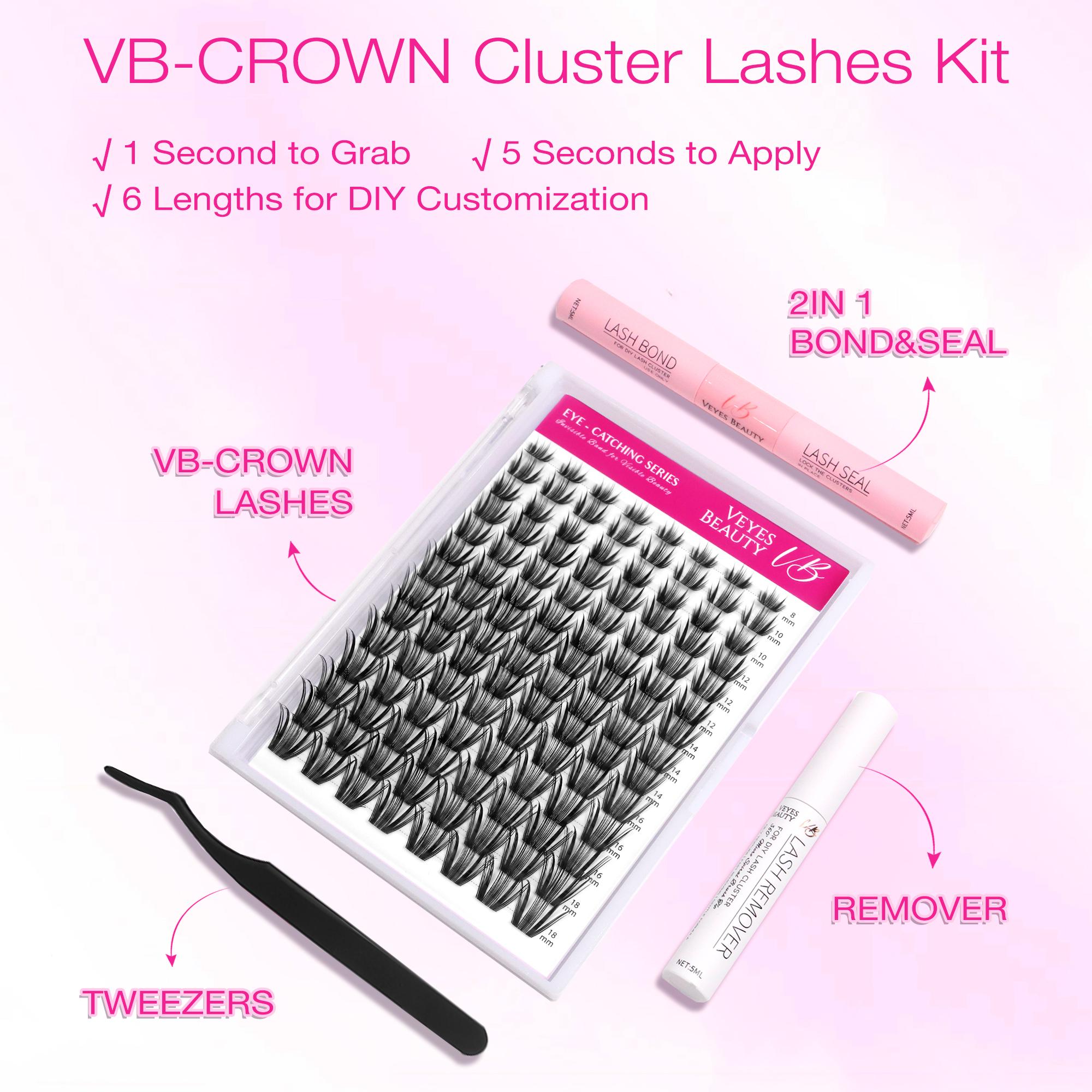 VEYESBEAUTY VB-Crown Cluster Lashes 100% Handcrafted Ultra-thin Extremely Fine Invisible Band False Eyelash Wispy Faux Mink Lash Mixed Length DIY Eyelash Extension for Self Makeup Cosmetic Application at Home