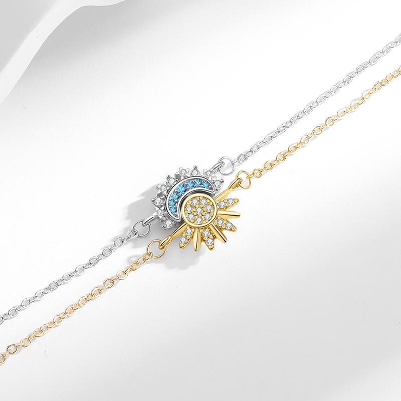 Sun Moon Bracelet Set Stackable Bracelet for Women Men Sparkling Golden Sun Ring White Moon Bracelet Couple Bracelet Matching Bracelet as Friendship