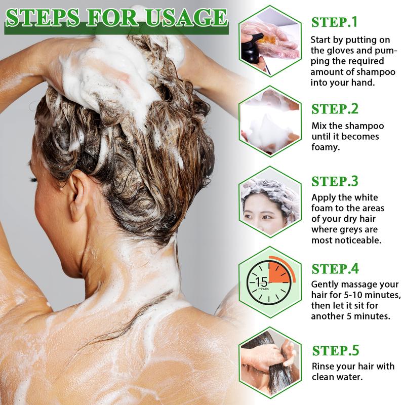 SEFUDUN Black Hair Dye Shampoo 3-in-1 Semi-Permanent Gray Hair Coverage for Men & Women Herbal Instant Hair Color Shampoo Long-Lasting Dark Color 500ML