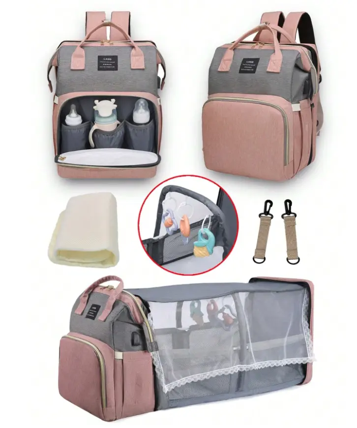 Simple Style Diaper Bag Backpack, Large Capacity Multifunctional Nylon Travel Tote, Waterproof with Insulated Pockets for Moms and Dads, Multifunctional Diaper Bag, Travel Diaper Tote