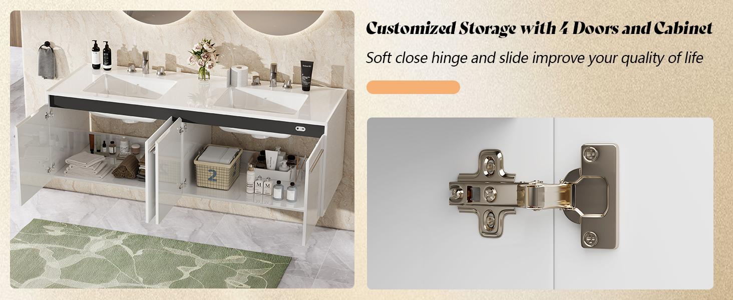 AMERLIFE 31"/60‘’LED Floating Bathroom Vanity with Sink, High Gloss Single Sink Wall Mounted Bathroom Storage Vanity Cabinet, Modern Bathroom Sink Cabinet with Metal Handles,Best Gift Ideas/Christmas Gifts