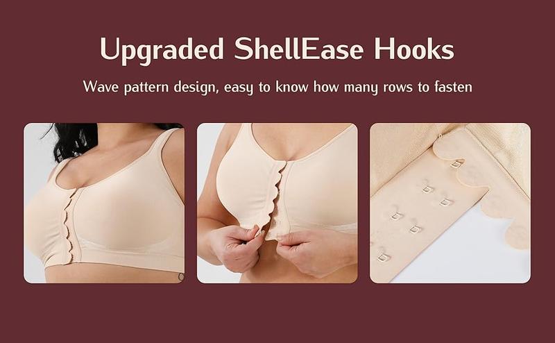 LOSWIE Front Closure Bras For Women & Wireless Lingerie Top For Daily Wear, Supportive Bra Push Up, Comfort Soft No Underwire Full Coverage,Adjustable Straps,Fixed Pad,Minimizer Bra Women Minimalist Basic Underwear Womenswear