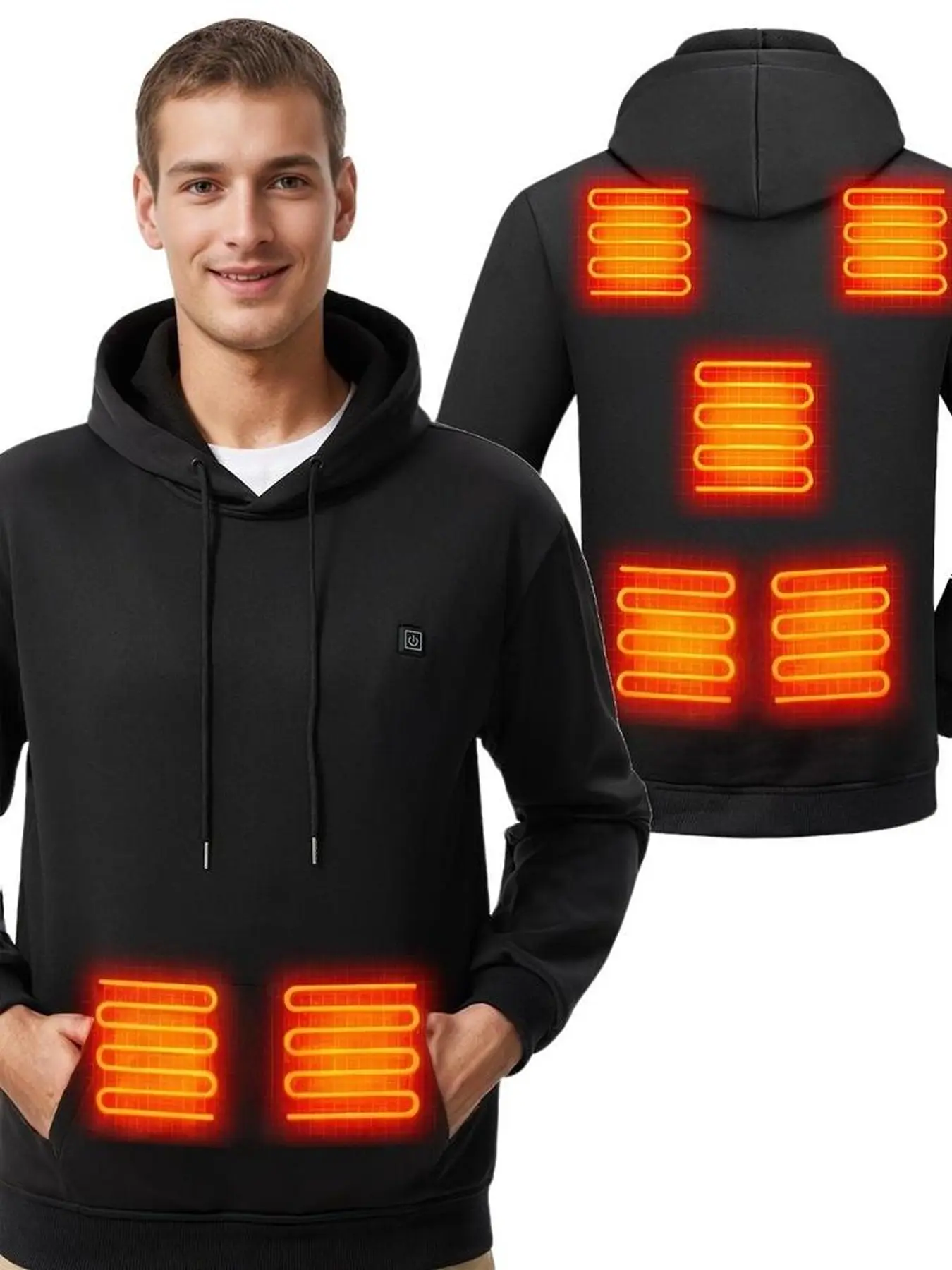 Men's Heated Hoodie, Electric Heating Sweatshirt with Fleece Lining, Winter Warm Pullover, No Battery Included, Connect to Power Bank