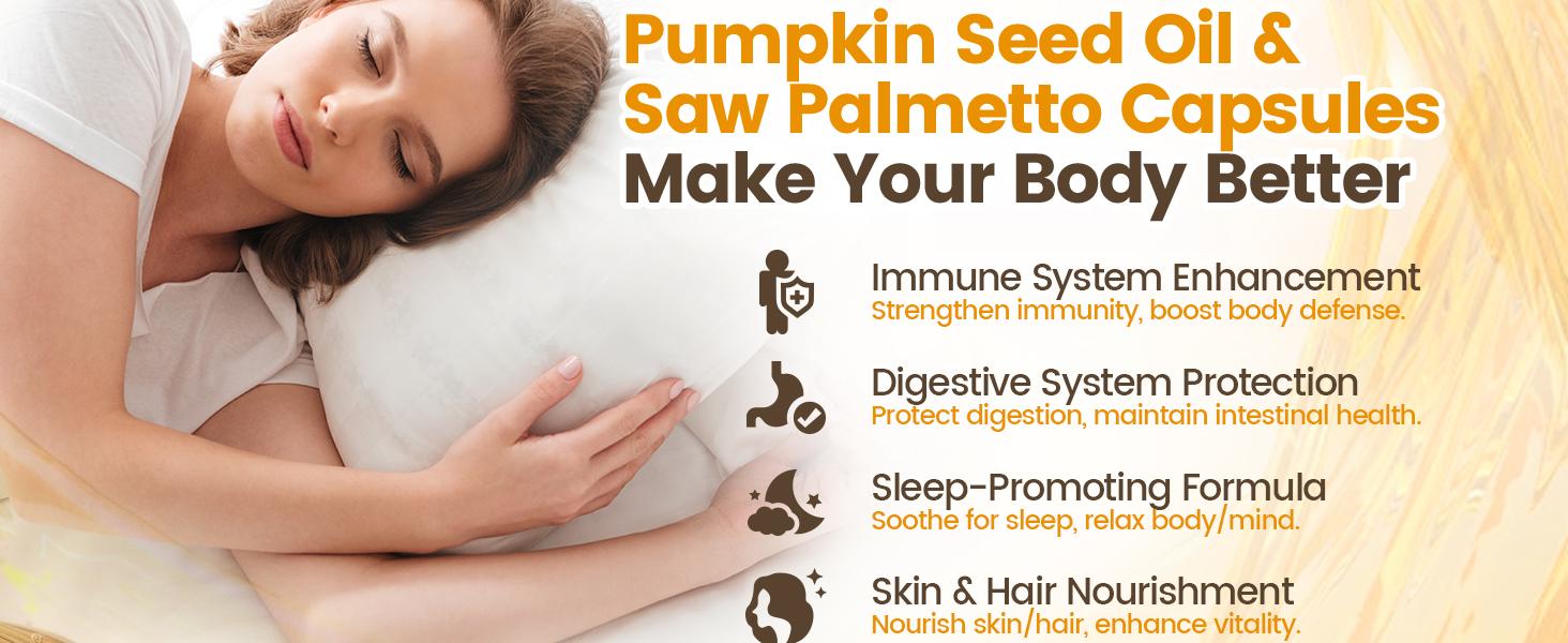 PYY Natural Pumpkin Seed Oil & Saw Palmetto Softgels 3000mg High Content Plant Esters 300 Capsules Supplement for Hair and Prostate Support Cold Pressed Non-GMO Healthcare Formula