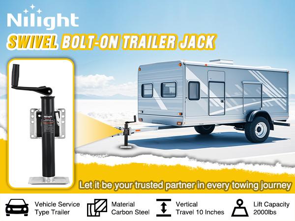 Nilight Trailer Jack 2000LBS Heavy Duty Swivel Bolt-On Trailer Jack 10 Inch Vertical Travel Alloy Steel Utility Trailers Tongue Jack Stand for RV Boat Horse Trailers Camper Utility Yacht Matt Black