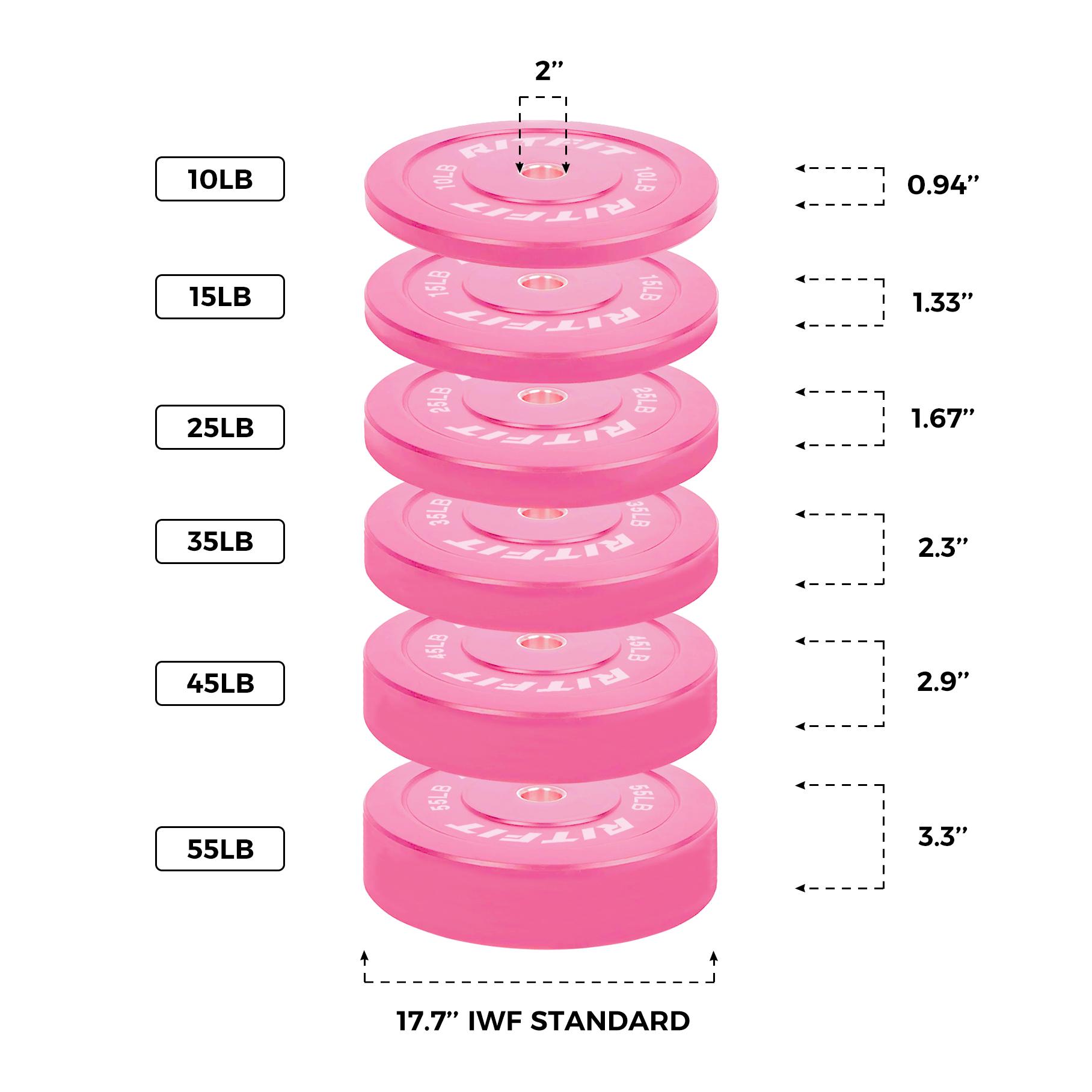 RitFit Pink Weight Plates Olympic Bumper Plates Weight Plates Fit 2" Barbells fitness exercise barbell weight