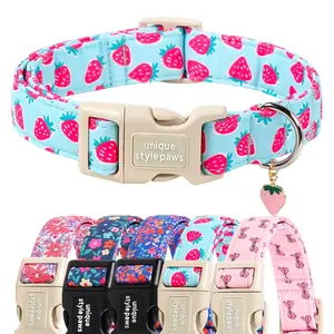 Unique style paws Strawberry Dog Collar with Plastic Quick-Release Buckle, Adjustable Dog Accessory for Small Medium Large Girl Boy Dogs