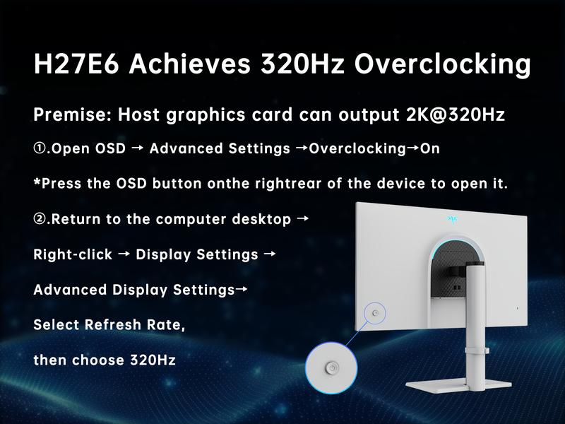 KTC 27" 2K Native 300Hz HDR400 Fast IPS White Gaming Monitor, QHD 2560*1440 Supports OC 320Hz, GTG of 1ms, 144% sRGB High Brightness 450cd/㎡, Low Blue Light, Flicker-Free, Original Rotatable Stand, VESA Wall Mount Compatible, H27E6