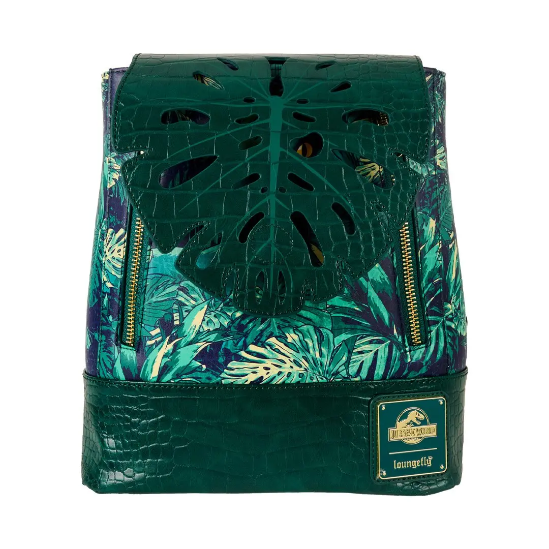 Loungefly Jurassic World Velociraptor Mini Backpack, Women's Jungle Graphic Drawstring Bag in Faux Crocodile Leather, Dinosaurs