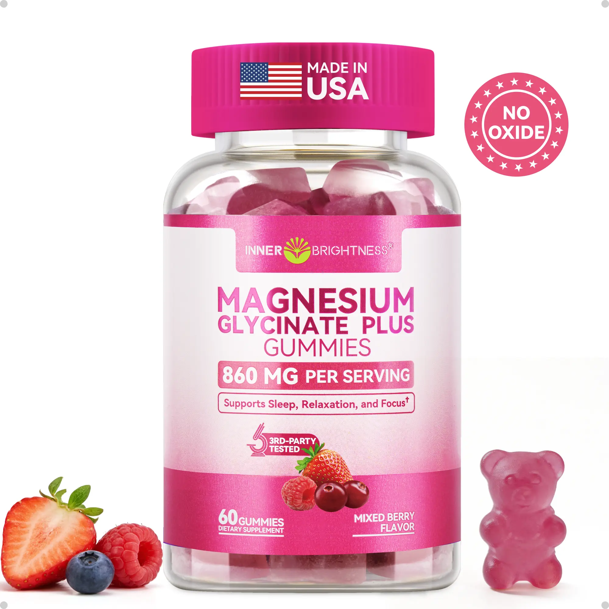 INNER BRIGHTNESS Clean Magnesium Complex Gummies, Sugar-Free, 860mg with 3 Essential Magnesium—Glycinate, Taurate, and Citrate—for Sleep, Muscle & Heart Health #SummerVibes,travel essentials