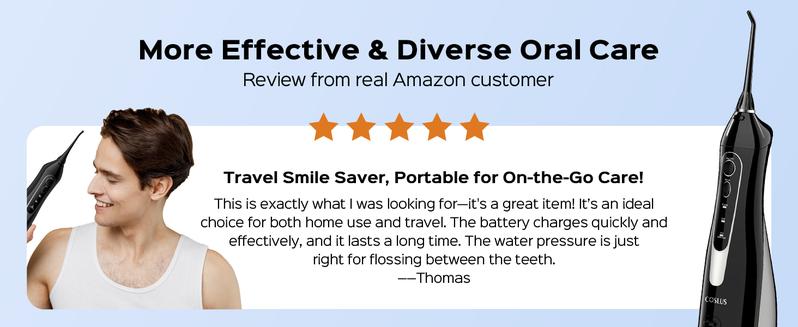 COSLUS CX20 Water Flosser For Teeth Pick: Portable Cordless Oral Irrigator, 5 Nozzle,Multimodes,Tongue Scraper Water Flosser For Braces,Flossing Water Tool,Tonsil Stones Water Flosser For Adults,Tartar Remove