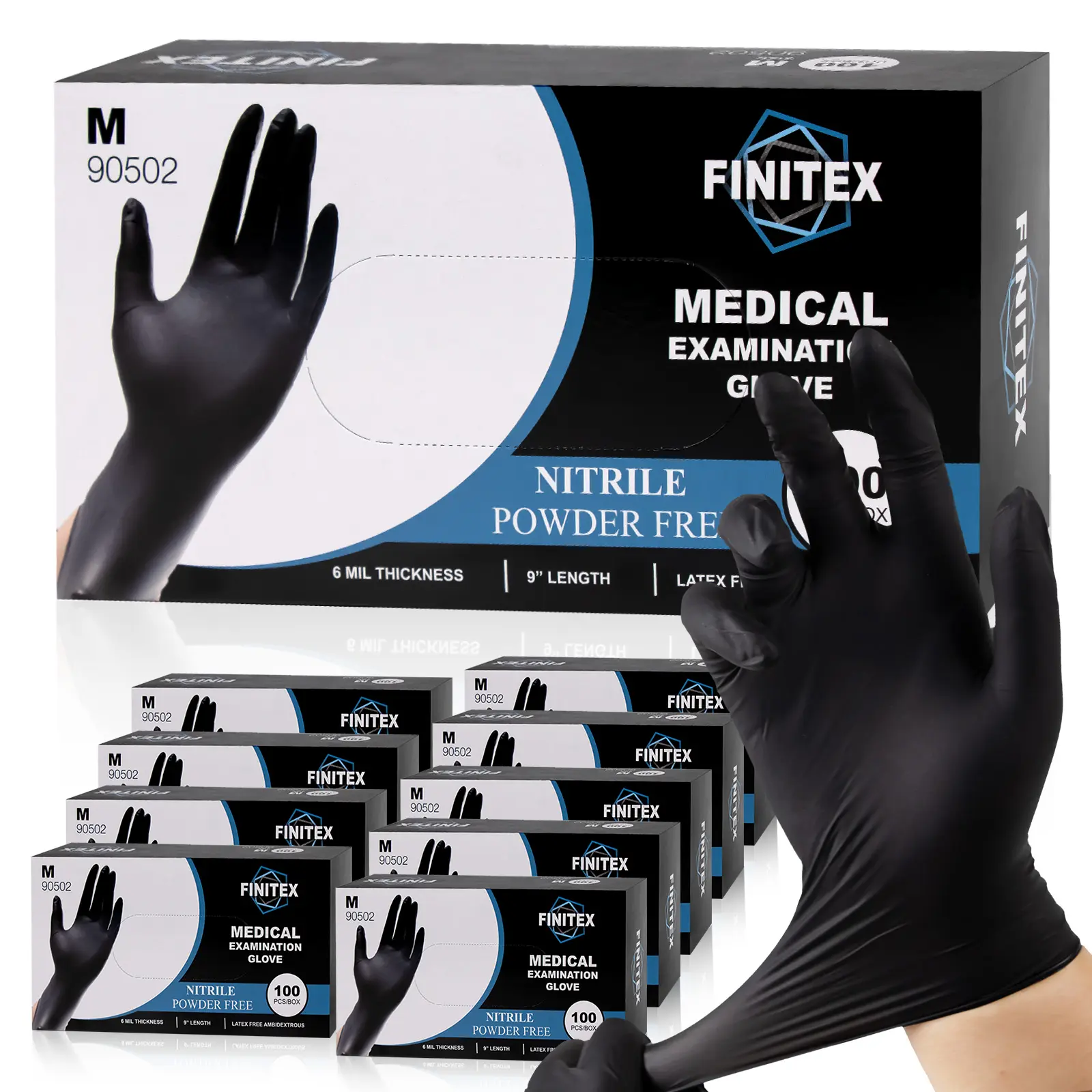 FINITEX 6Mil Thick Heavy-Duty Black Nitrile Gloves,Disposable Waterproof Gloves,Food-Safe,Latex-Free,Powder-Free,Chemical-Resistant Medical grade,for Cleaning,Mechanical Work,Medicine.college back to school haul,dorm haul essentials,home finds essentials