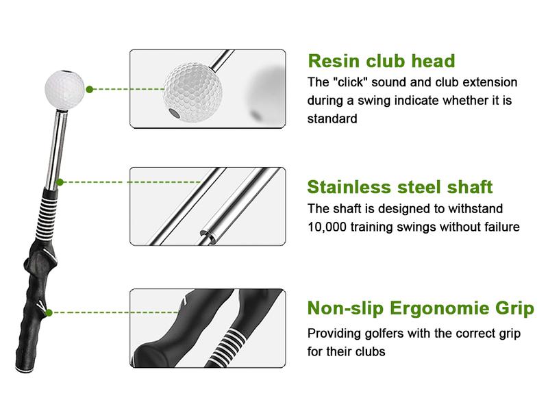 Arttodo Telescopic club, Retractable Golf Swing Training Aid, Click Sound Stick Trainer,  Golf Warm Up, Grip, Strength, Tempo Training Aids, Golf Gift