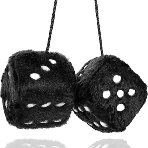 1 Pair 2pcs fuzzy dice Dots Car Decoration Fuzzy Plush Dice Car Decorative Hanging Interiors Accessories