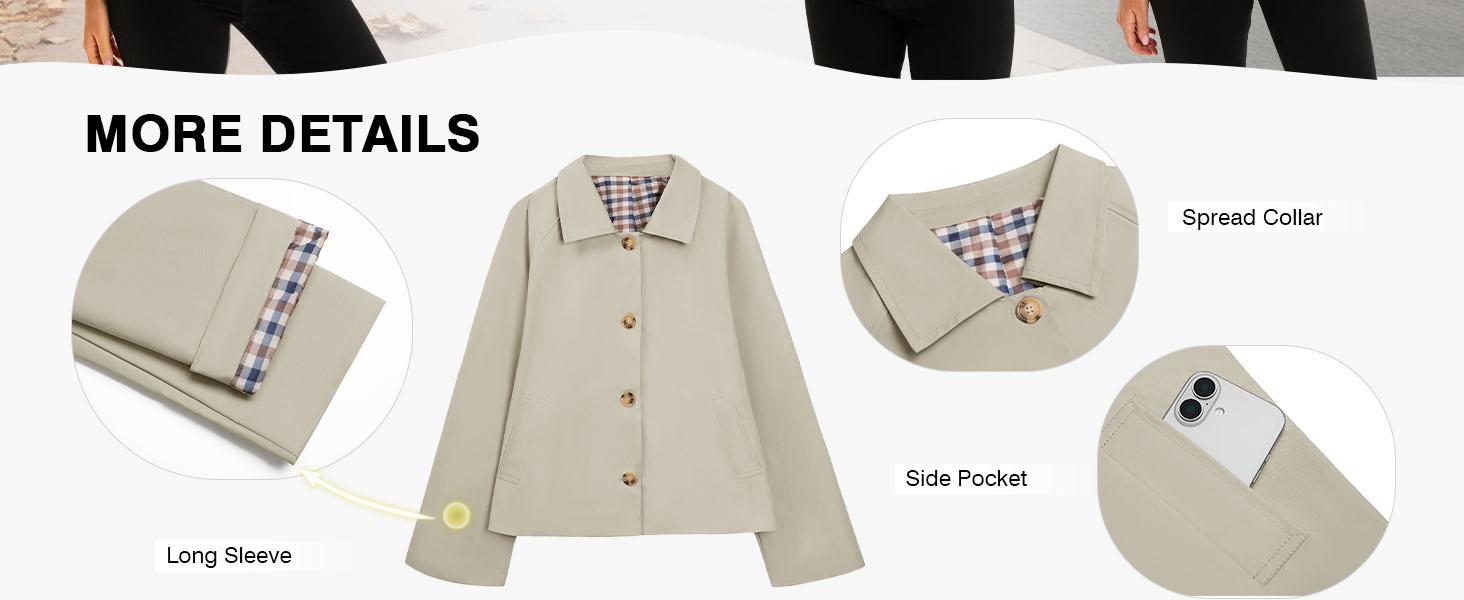 Tankaneo Womens Oversized Cropped Trench Coat Lightweight Single Breasted Barn Jacket Fall Windbreaker Fashion Outerwear with Checkered Lining #workwear #oldmoneyoutsits #tiktokshopholidayhaul #tiktokshopcreatorpicks #tiktokmademebuyit