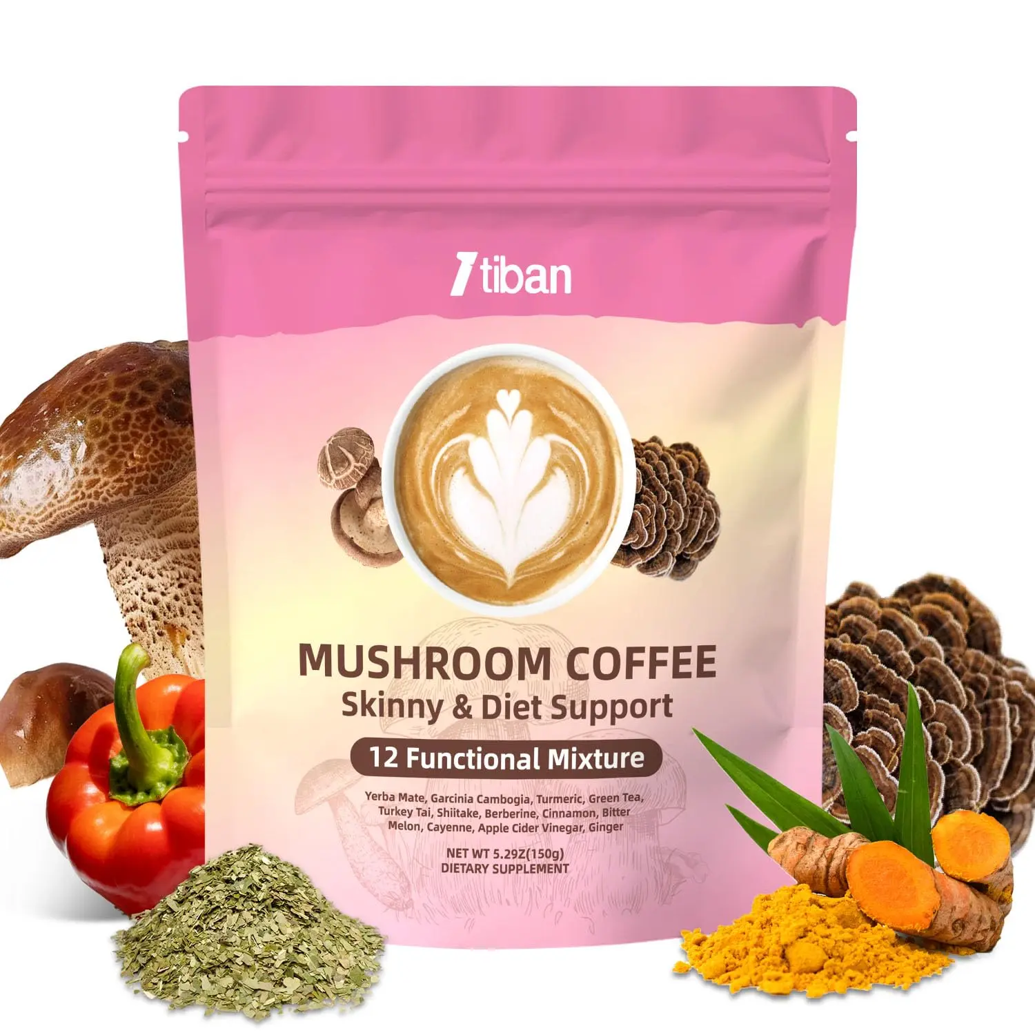 Mushroom Instant Coffee, Coffee Blend with Berberine, Cinnamon, Yerba Mate & Turmeric, 30 Servings