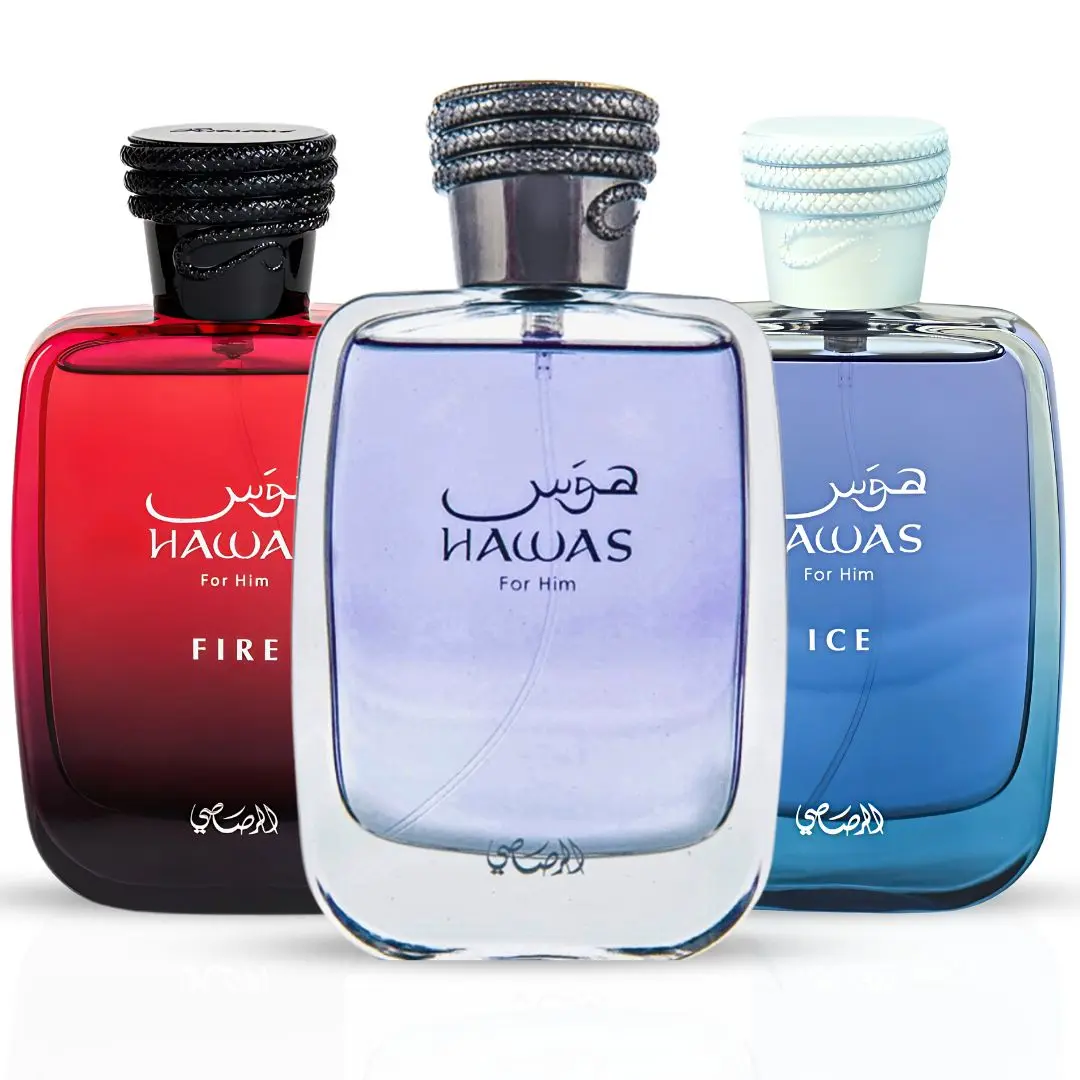 Hawas, Hawas Ice & Hawas Fire Eau de Parfum Sprays 100ml (3.4 oz) by Rasasi (Collection) – Men’s Perfume Set, Long Lasting Fragrance, Gift Set for Men