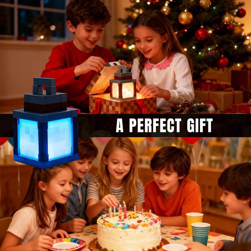 Pixel Soul Lantern - Rechargeable RGB 16 Color Changing Night Lamp with Remote, 3D Printed Handmade Wall Mountable Gaming Light, Easy Assemble Gift for Minecraft Fans/Boyfriend/Kids Bedroom Decor