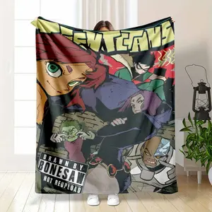 Teen Titans Starfire Robin Raven Beast Boy Cyborg Flannel Blanket Dynamic Comic Art BONESAW Style Print Design Soft Warm Cozy Lightweight Throw Ideal for Sofa Bedroom Office Travel Gift Decor Use