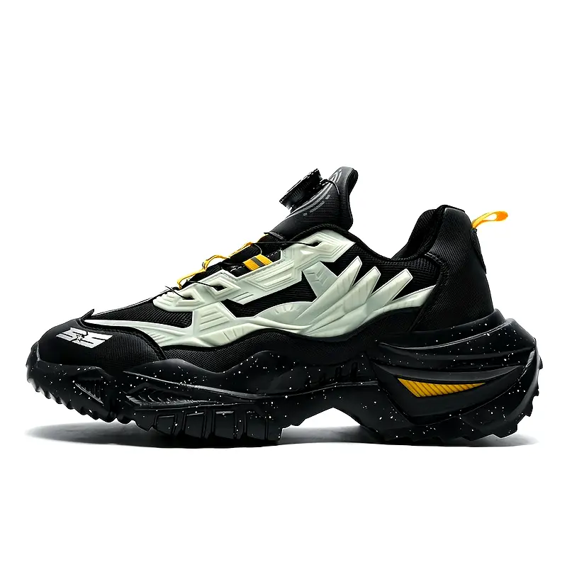 Men's Solid Chunky Faux Fabric Round Toe Outdoor Sneakers - Lace-Up, Closed Design Work & Safety Shoes with MD Non-Slip Sole, EVA Insole, PU Material for Hiking, Dance, Bathroom Use