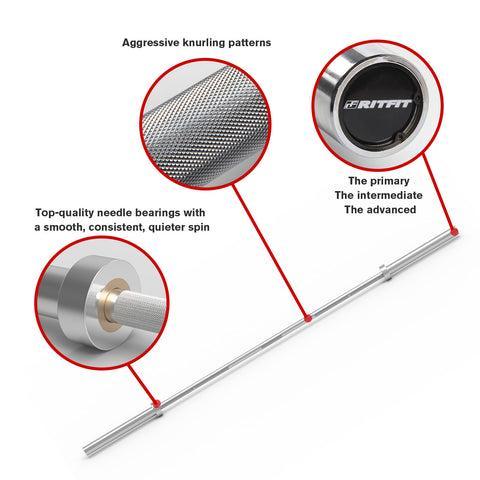RitFit 7FT Olympic Barbell Bar 2'' Weight Lifting Bar for Muscle Training and Exercise
