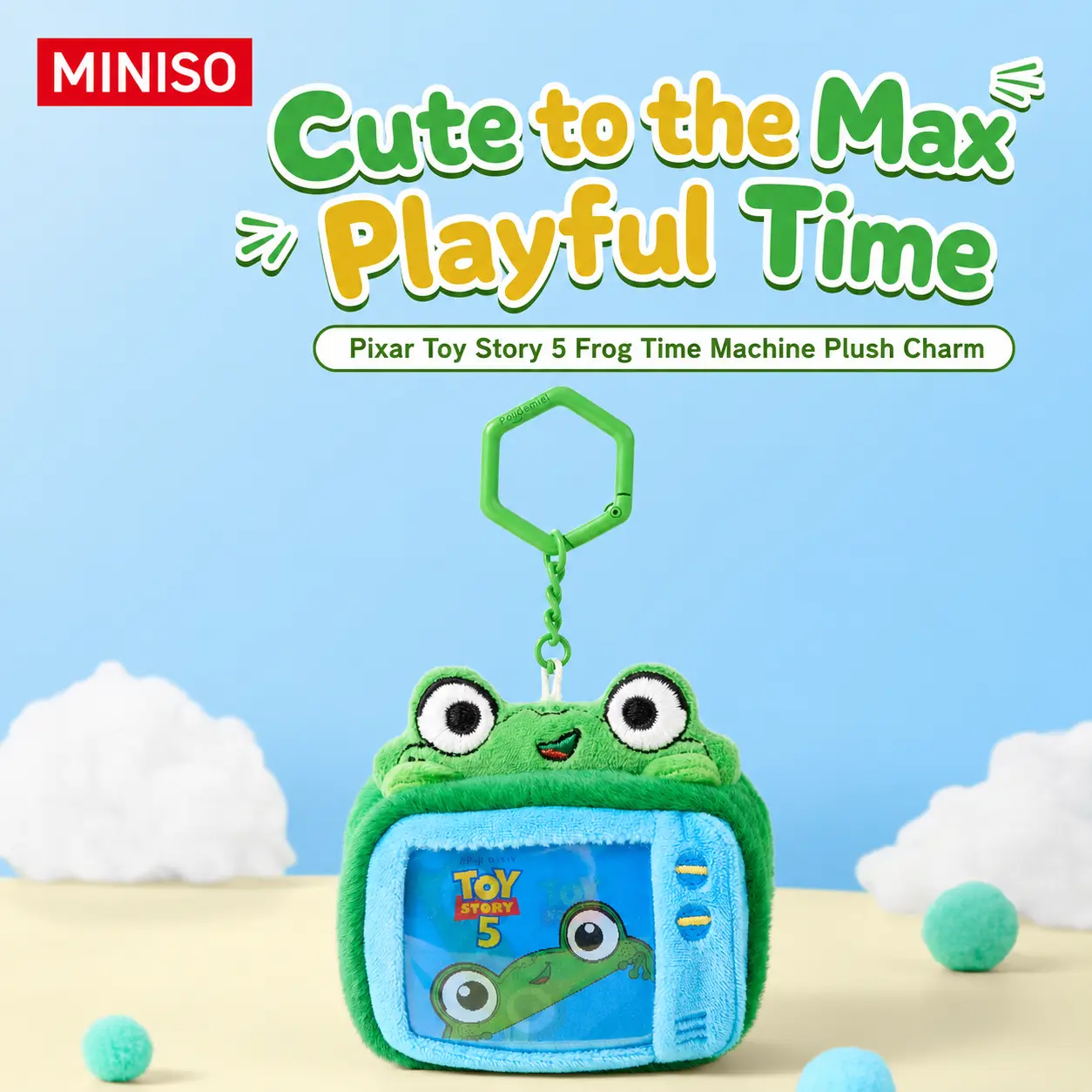 MINISO Pixar Toy Story 5 Lilypad Frog Tablet Plush Charm, Soft Cute Time Machine Keychain for Bag, Backpack, or Keys, Kawaii Collectible Gift for Kids Fans Birthday, Back To School