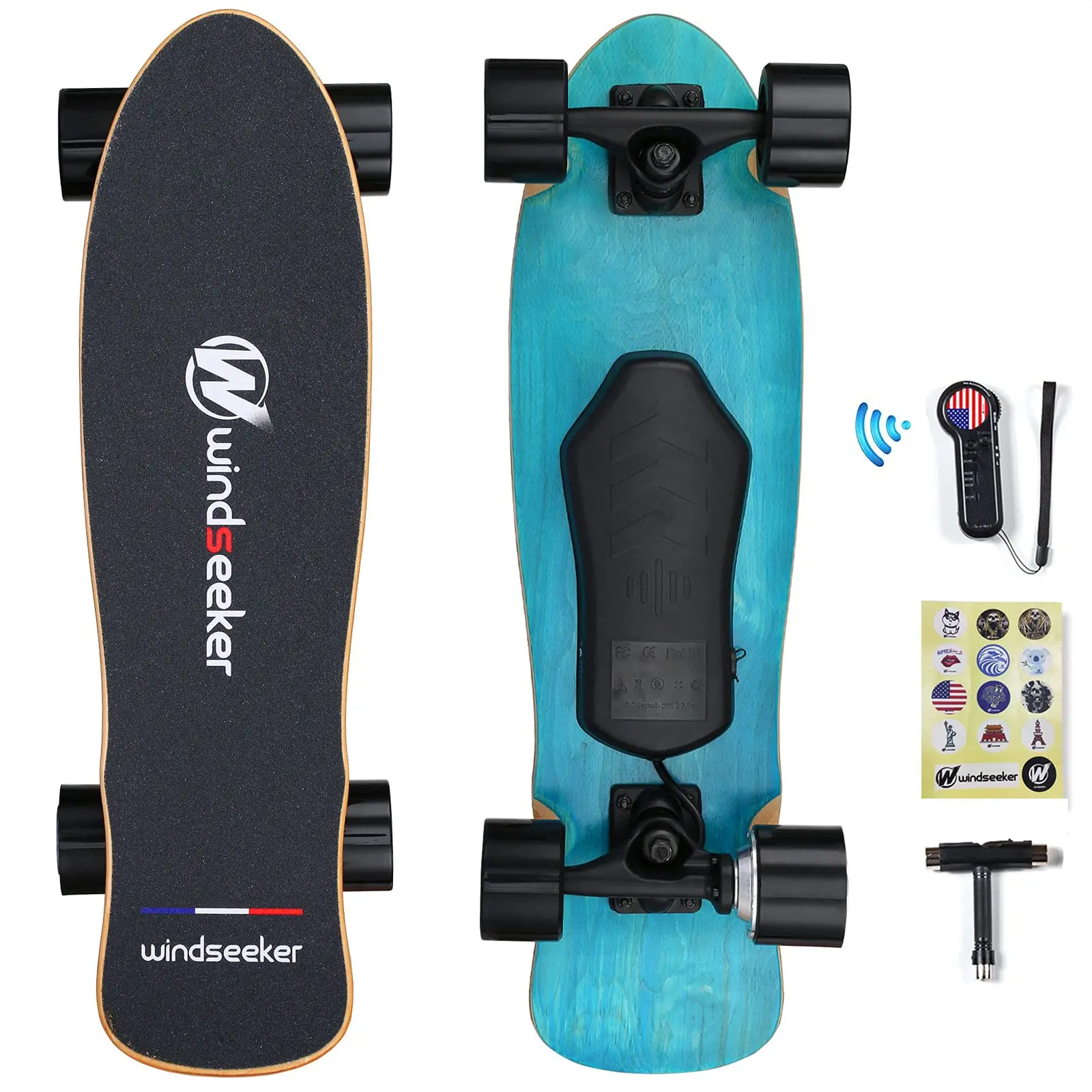 WINDSEEKER H2S-01A Rechargeable Battery Electric Skateboard with Carving Truck Tech, 350W Motor, 29.4v, 3-Speed Smart Control, 12.4 mph Max Speed, 5.5+ mi Range, Safety Certified, 12 Months Warranty - Sports Ride-on Toy, Personalized DIY Option for Teens