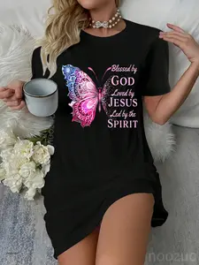 Blessed by God Loved by Jesus Pink Butterfly Casual Dress