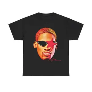 Rodman retro graphic T-shirt, basketball street style, 90s style, hip-hop vibe, Y2K aesthetic, classic retro sportswear, the same casual menswear worn by Michael Jordan and Allen Iverson, retro top, comfortable everyday wear, smooth T-shirt.