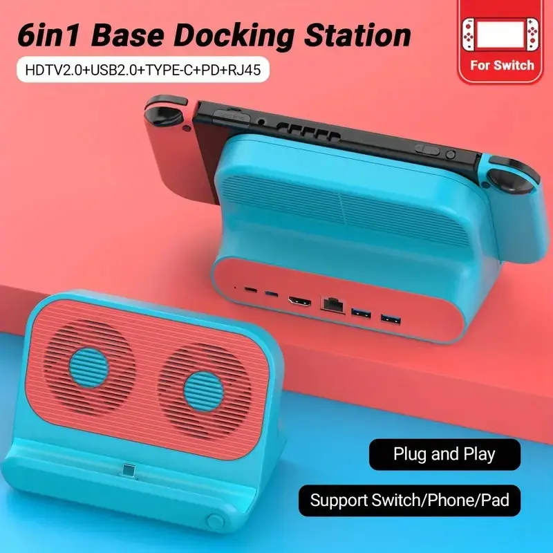 Portable Switch Accessories PD100W Model Docking Station - Ethernet Port, 2 USB 2.0 Ports, Compatible with Steam Deck, Gaming Consoles, Smartphones