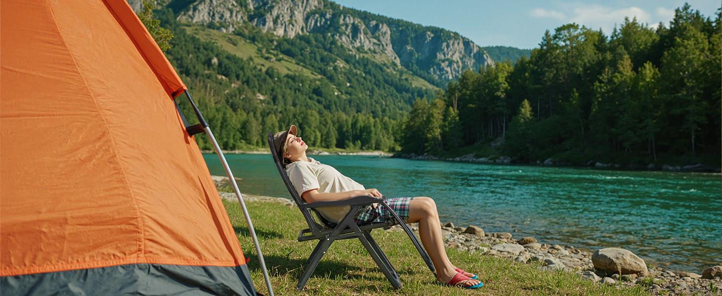 Zero Gravity Chair, Reclining Camping Lounge Chair, Reclining Patio Chairs with Cup Holder Trays and Removable Cushion, Folding Recliner for Indoor and Outdoor