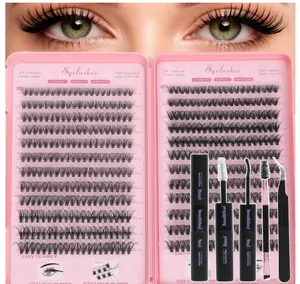 Lash Clusters Kit, Eyelash Clusters Individual Lash Extension Kit Pcs D Curl Fluffy Wispy False Eyelashes Extensions Thin Band with Bond Seal Tweezers Brush Removers (30D+40D KIT 9-16mm)