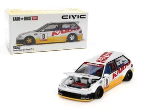 Kaido House x Mini GT 1:64 Honda Civic (EF) Kanjo V1 – White/Yellow Diecast Car